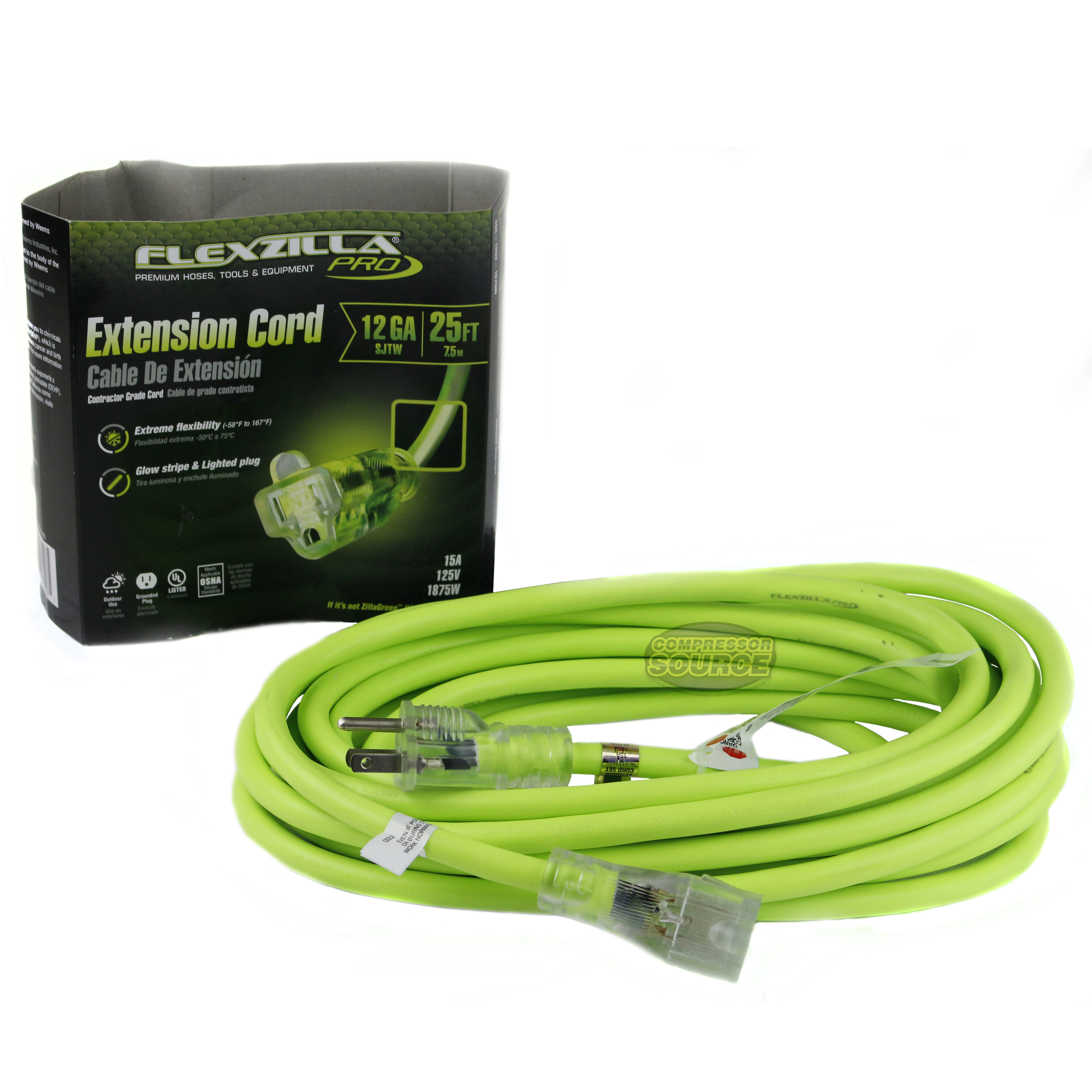 25 ft Flexzilla Pro Electric Extension Cord Power Cable Indoor Outdoor